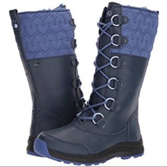 UGG Atlason Leather Cold Weather Tall Lace Up Waterproof Snow Boot Blue Women 7